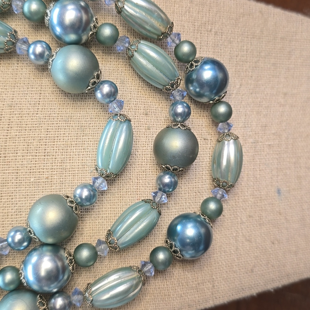 Vintage Multi-Strand Blue Beaded Necklace - Picture 2 of 5